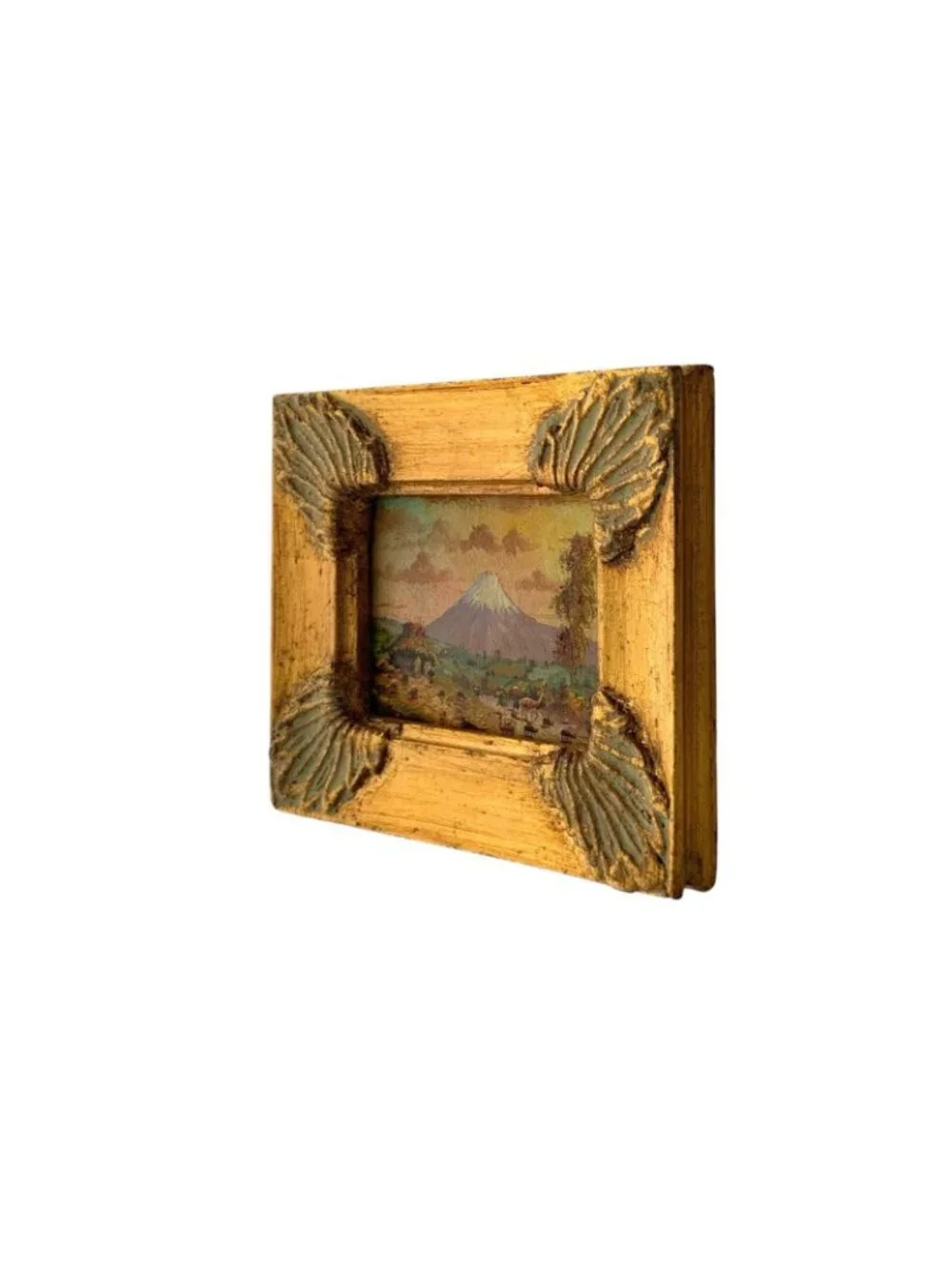 Volcano Painting Peruvian Landscape Original Mini Oil on Board Vintage Folk Art
